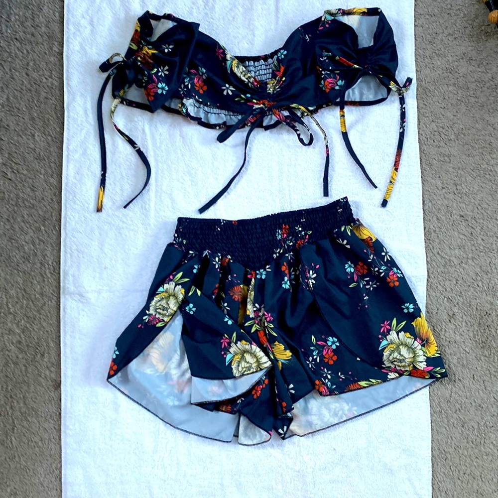 Crop top with shorts that looks like a skirt scort